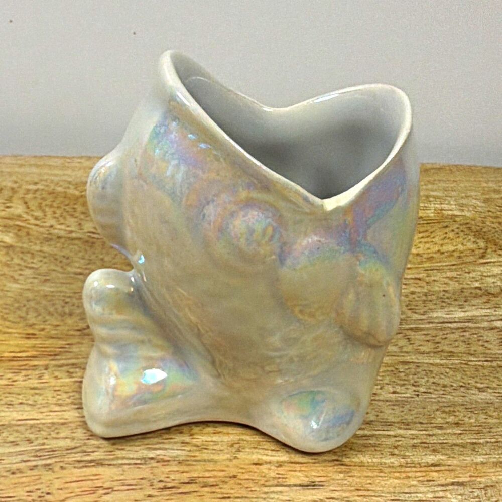 Vintage MCM Ceramic Fish Planter / Open Mouth Vase – Iridescent Glaze F14 Mold